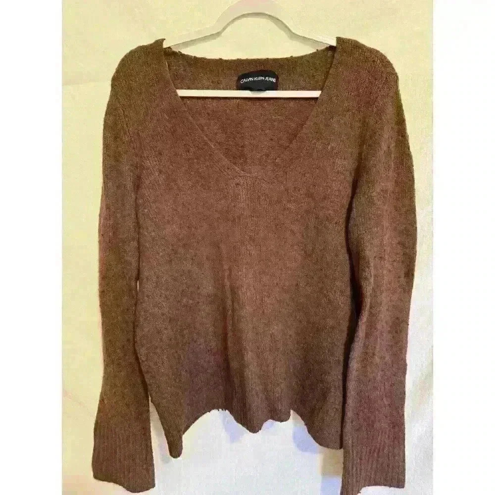 Calvin Klein Jeans Mauve V-Neck Pullover Sweater Acrylic Alpaca Blend Sz M